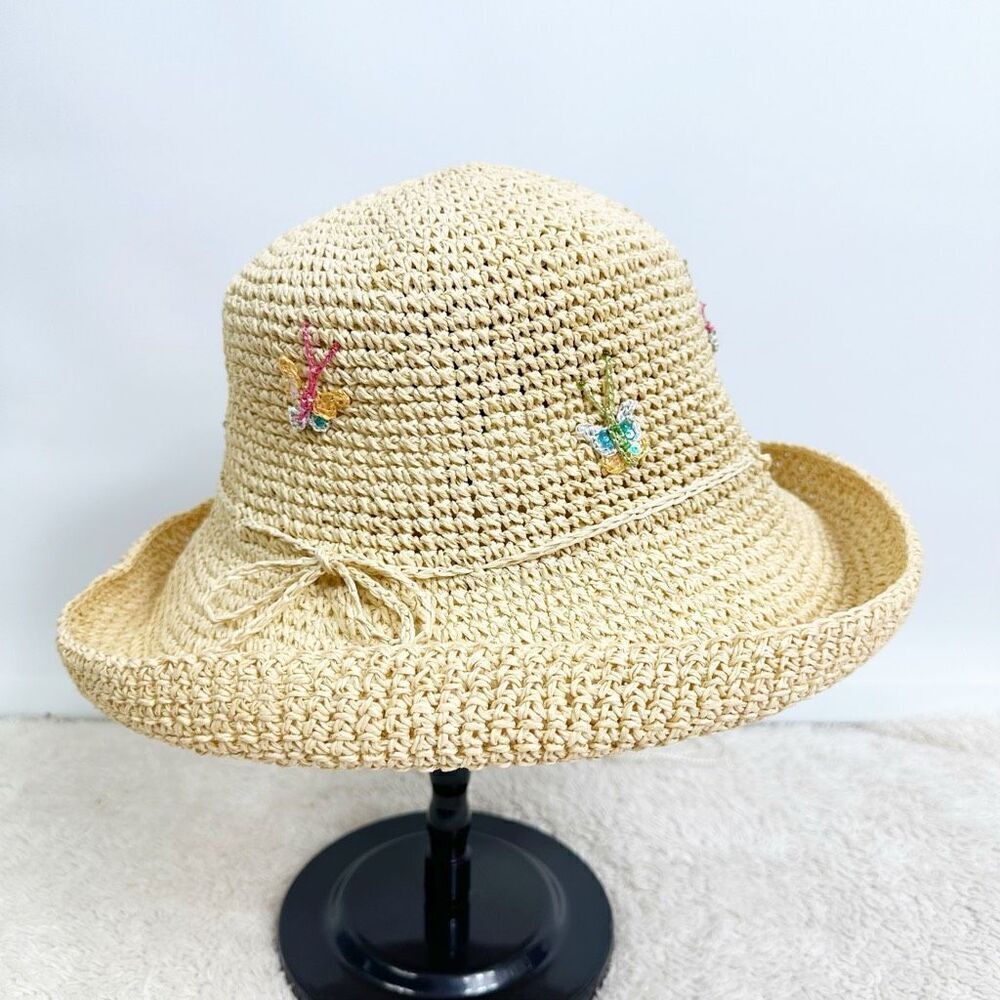 Cappelli Straworld Floral Embroidered Straw Hat Boho Festival Beachy - Picture 5 of 12